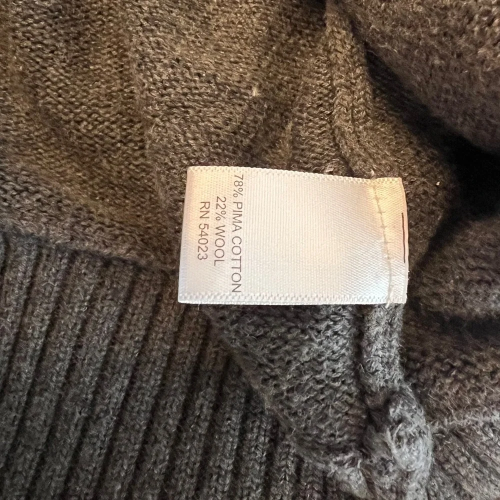 Banana Republic Cardigan Pima Cotton Wool Military Charcoal Grey Mock Neck M